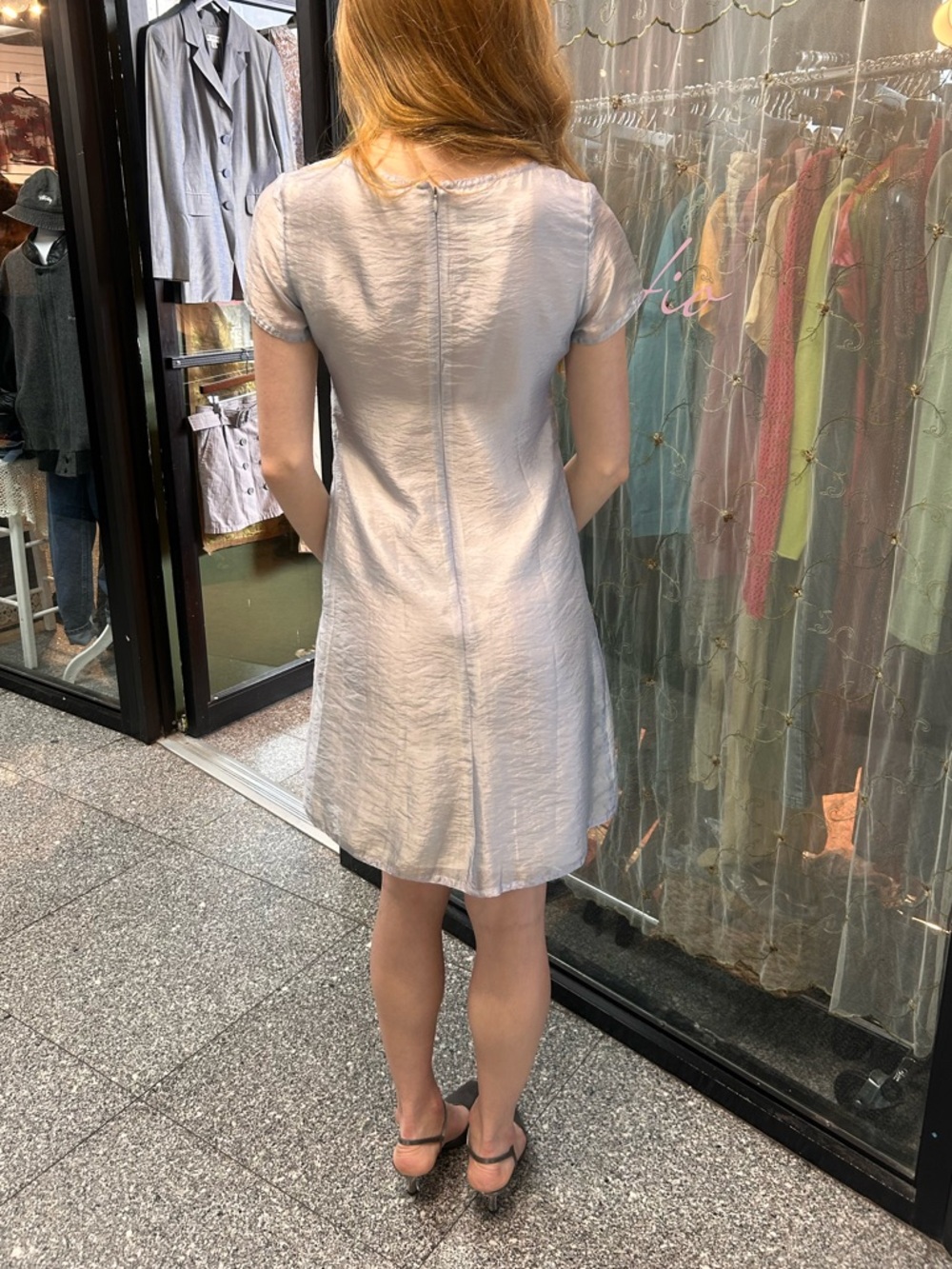 ▪️sold▪️vintage light blue sheer short sleeve mini dress made in paris - Picture 8 of 8
